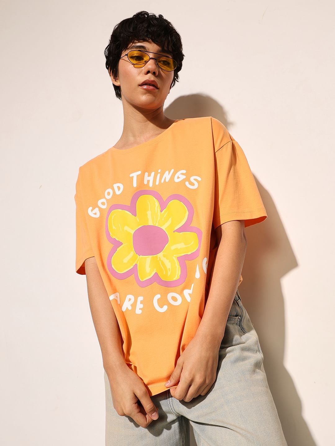 Orange Printed Oversized T-Shirt
