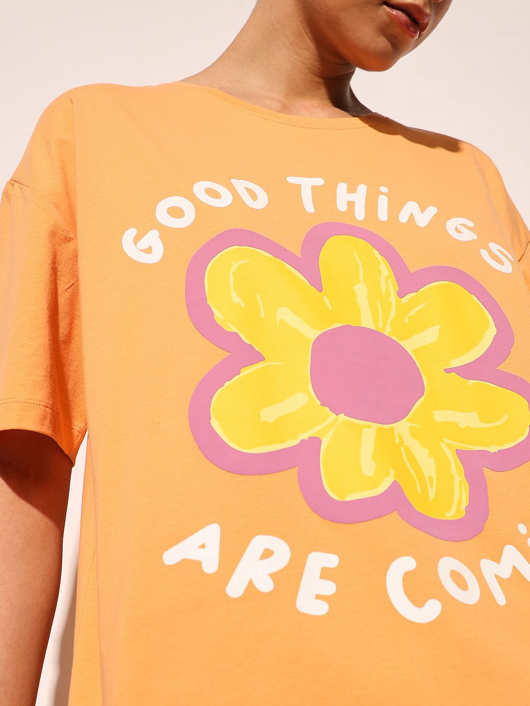 Orange Printed Oversized T-Shirt