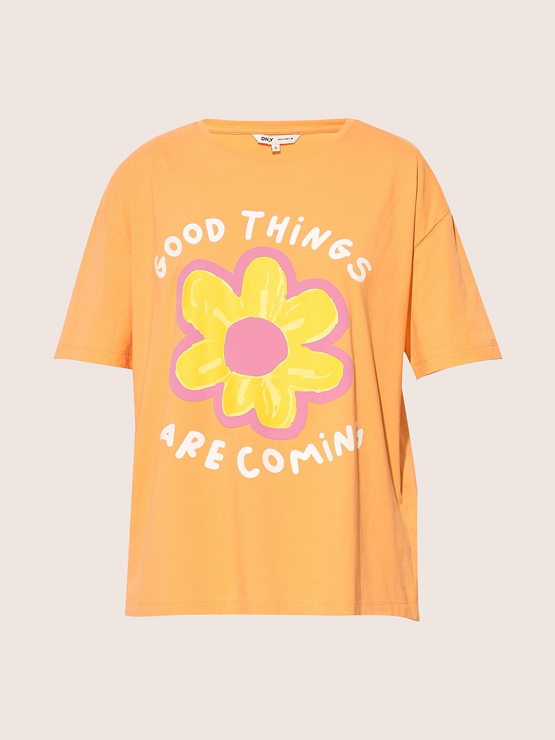 Orange Printed Oversized T-Shirt