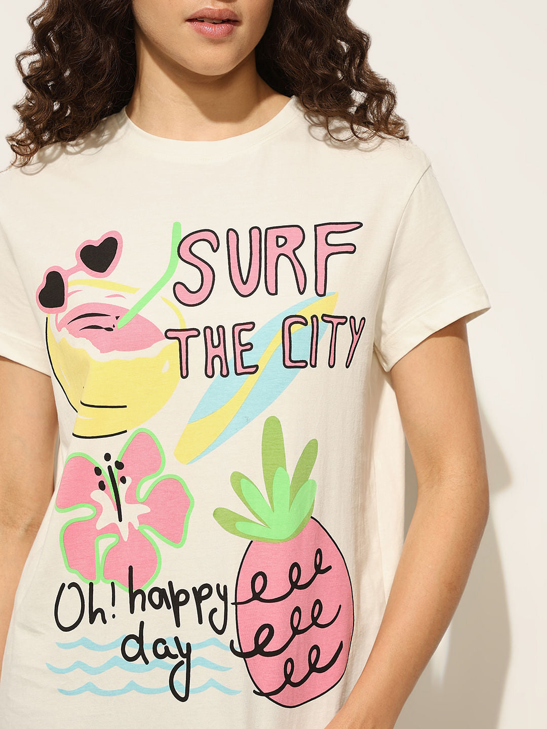 White Graphic Print Cotton T-Shirt