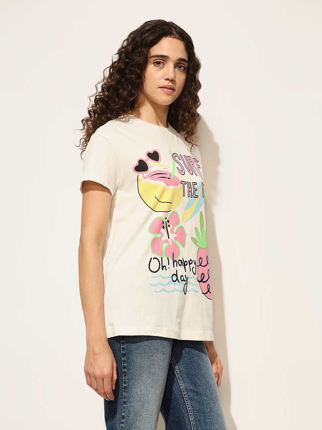 White Graphic Print Cotton T-Shirt