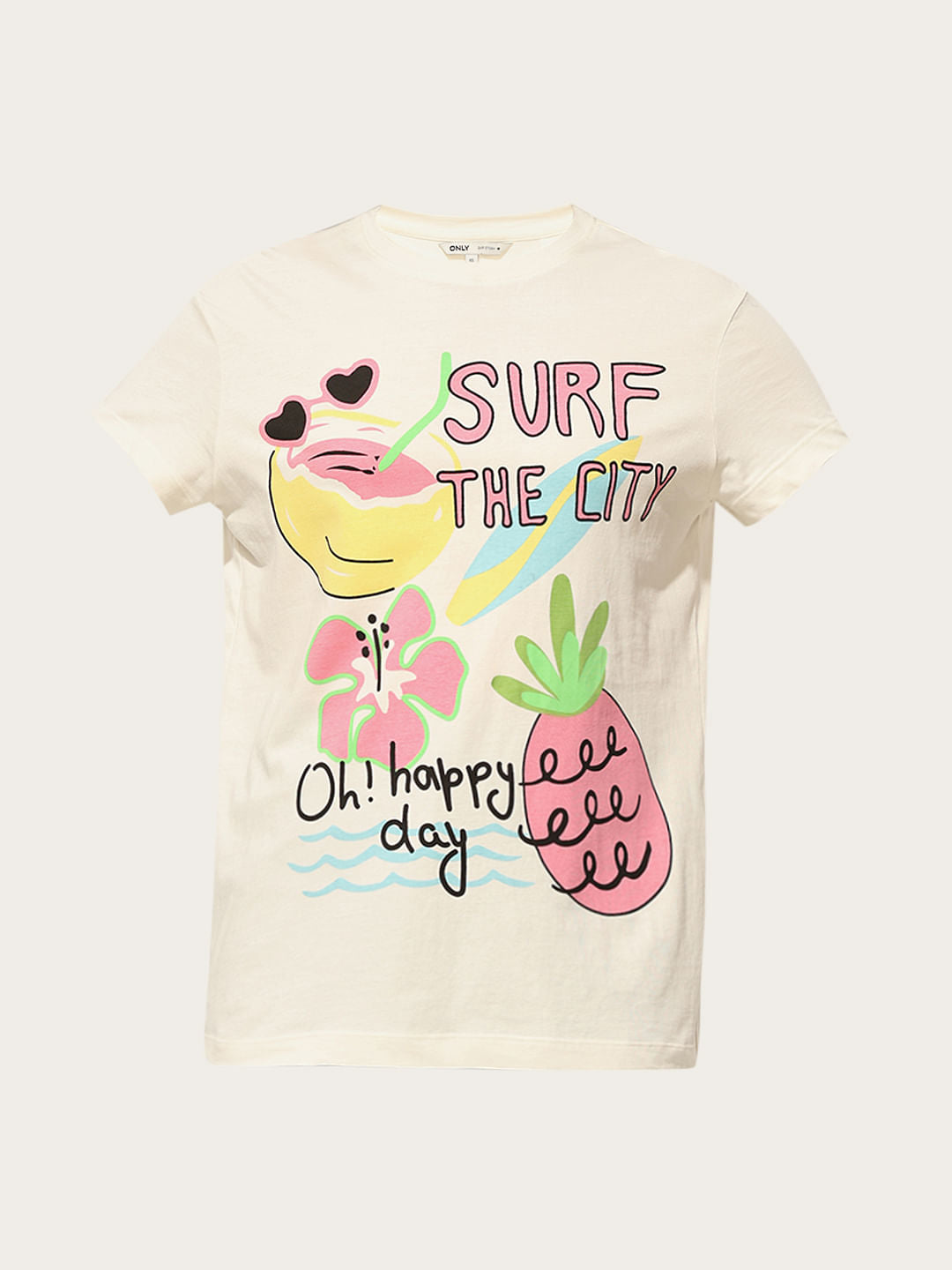 White Graphic Print Cotton T-Shirt