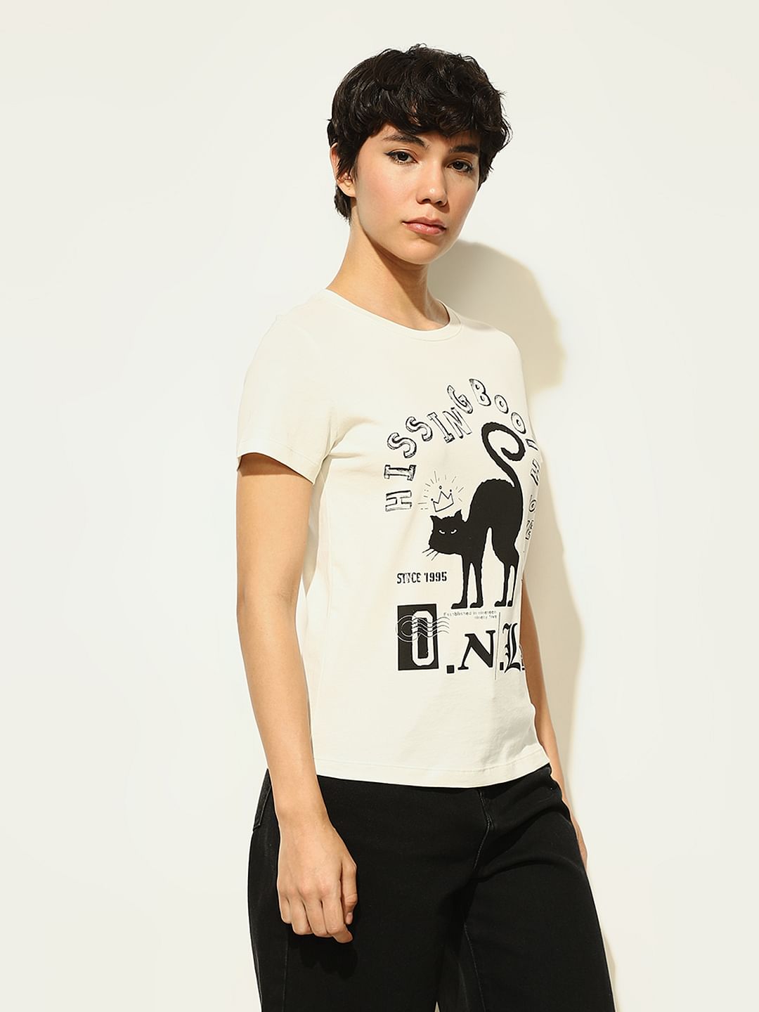 White Printed Cotton T-Shirt