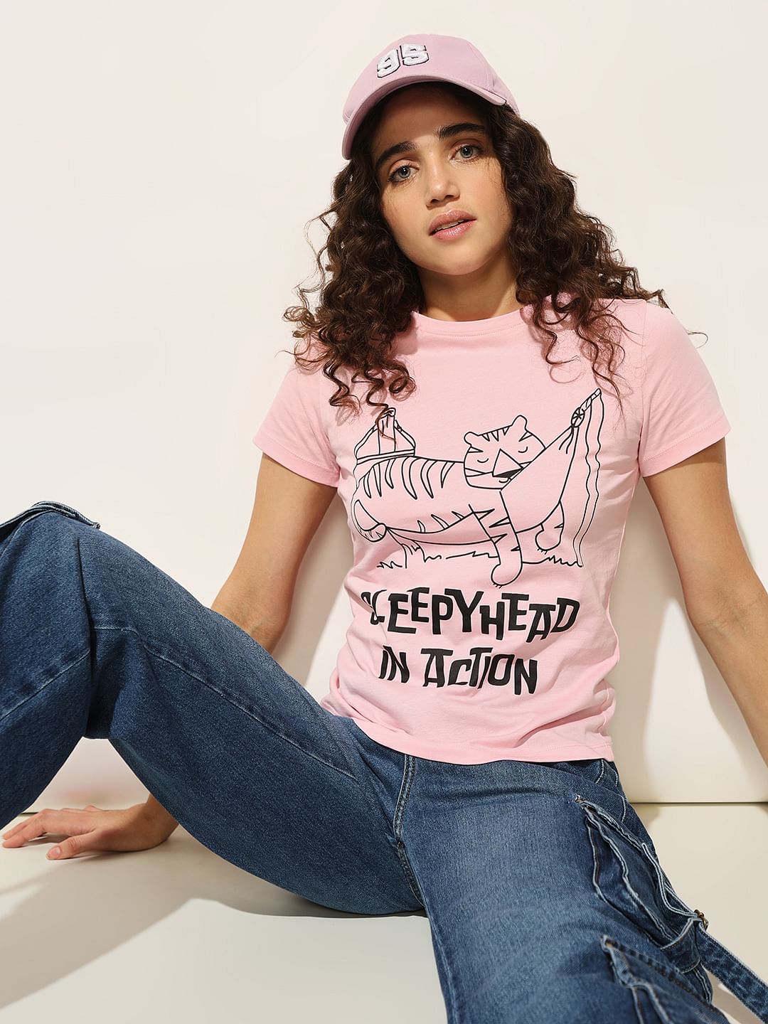 Pink Graphic Print Cotton T-Shirt