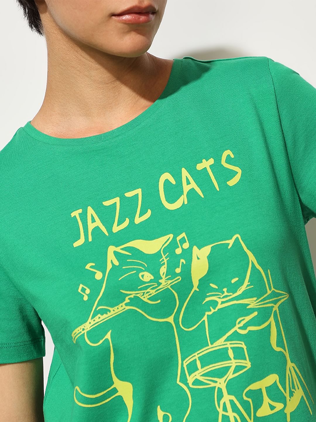 Green Printed Cotton T-Shirt