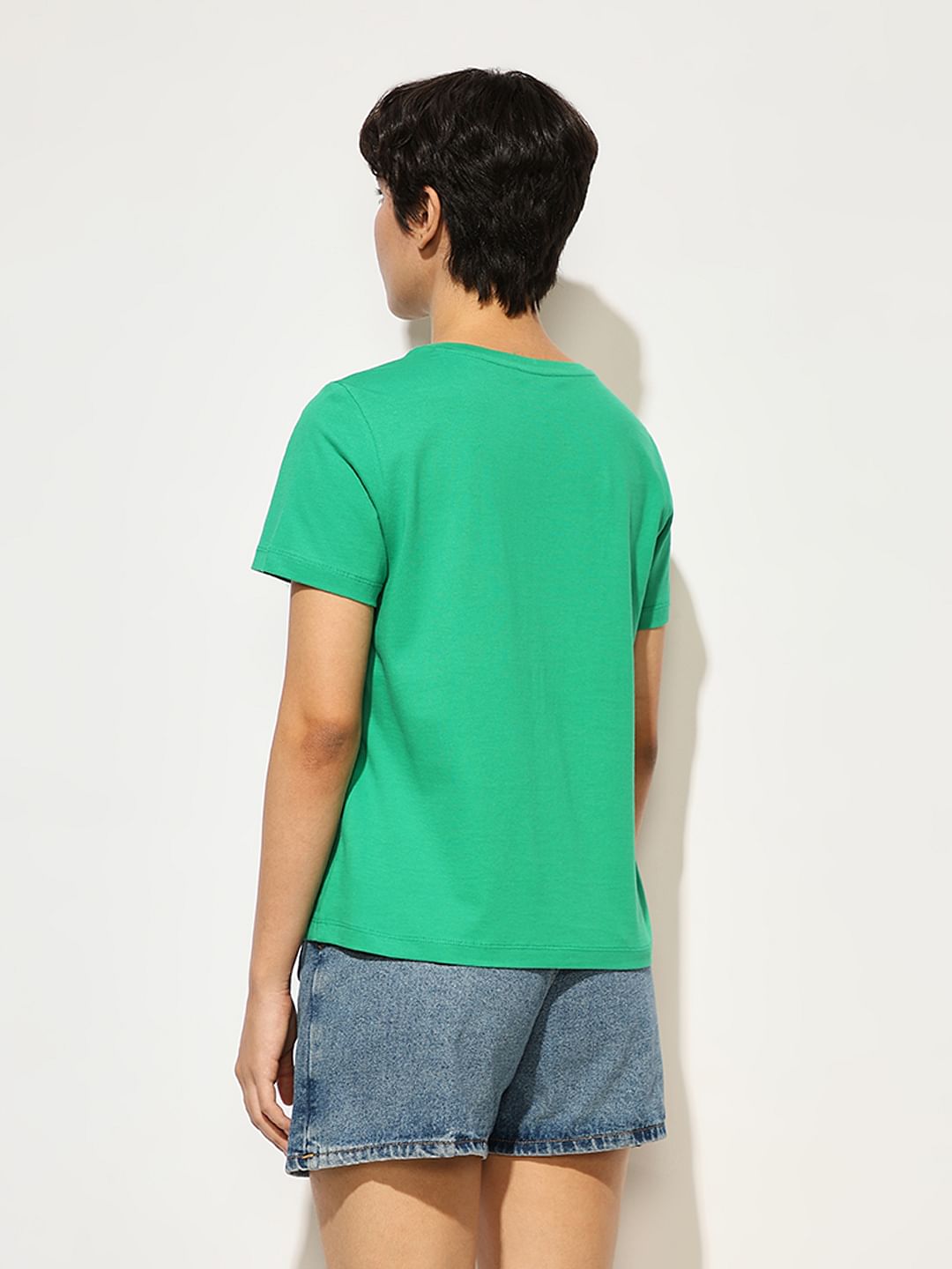 Green Printed Cotton T-Shirt