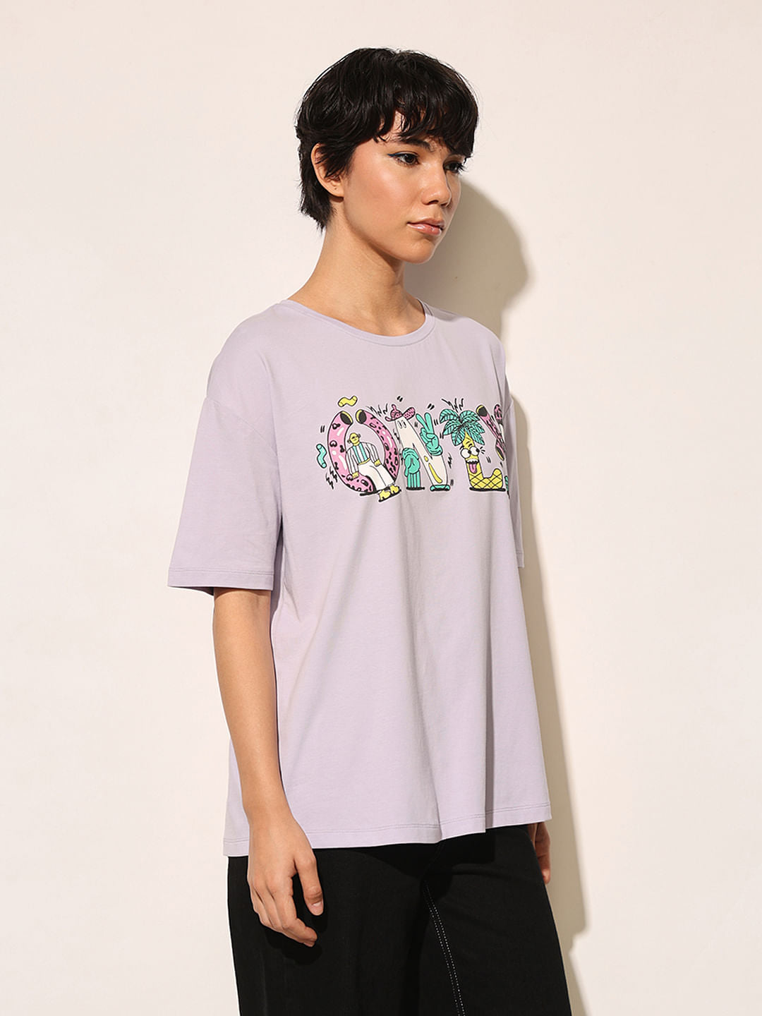 Purple Printed Cotton T-Shirt