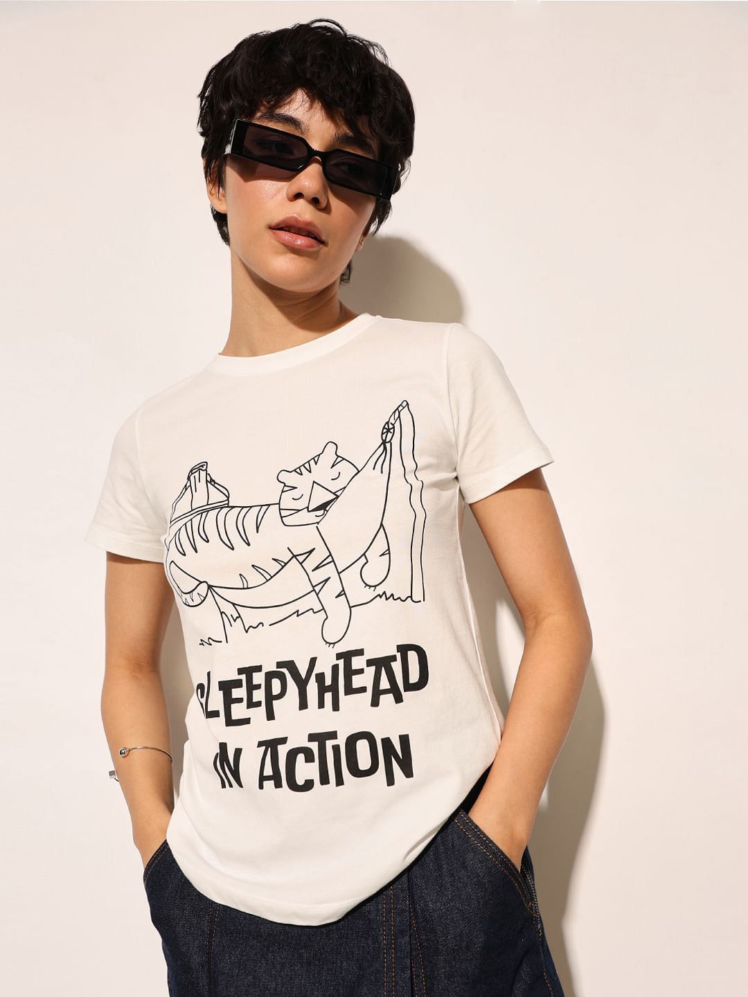 White Printed Cotton T-Shirt