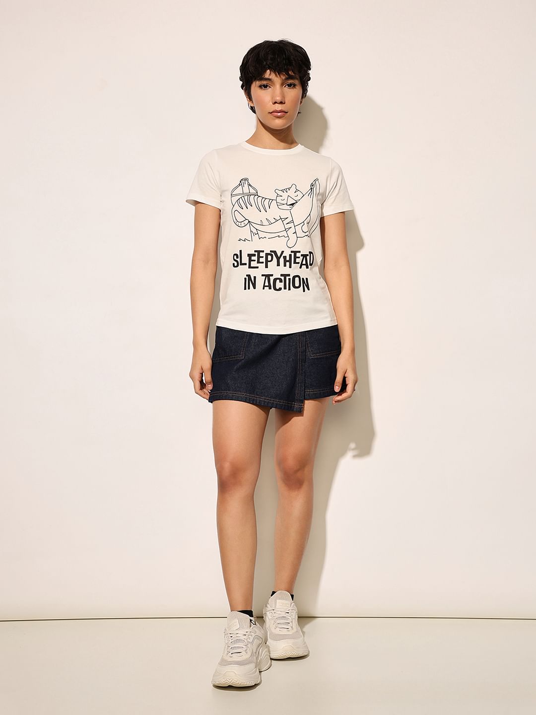 White Printed Cotton T-Shirt