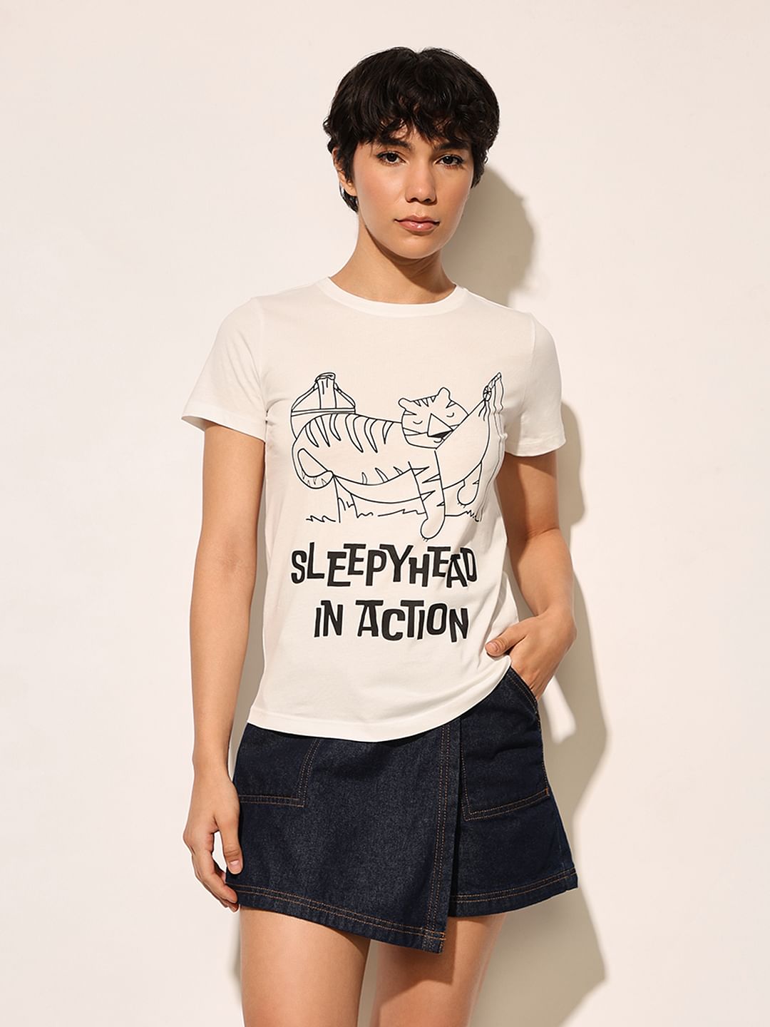 White Printed Cotton T-Shirt