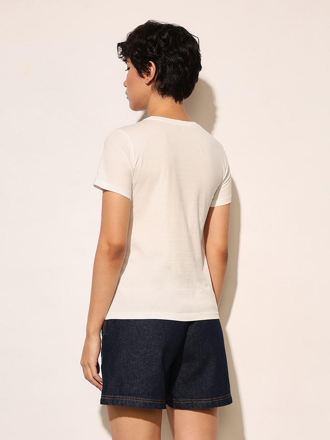 White Printed Cotton T-Shirt