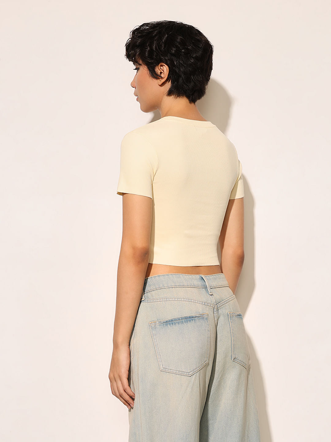 Yellow Ribbed Cropped T-Shirt