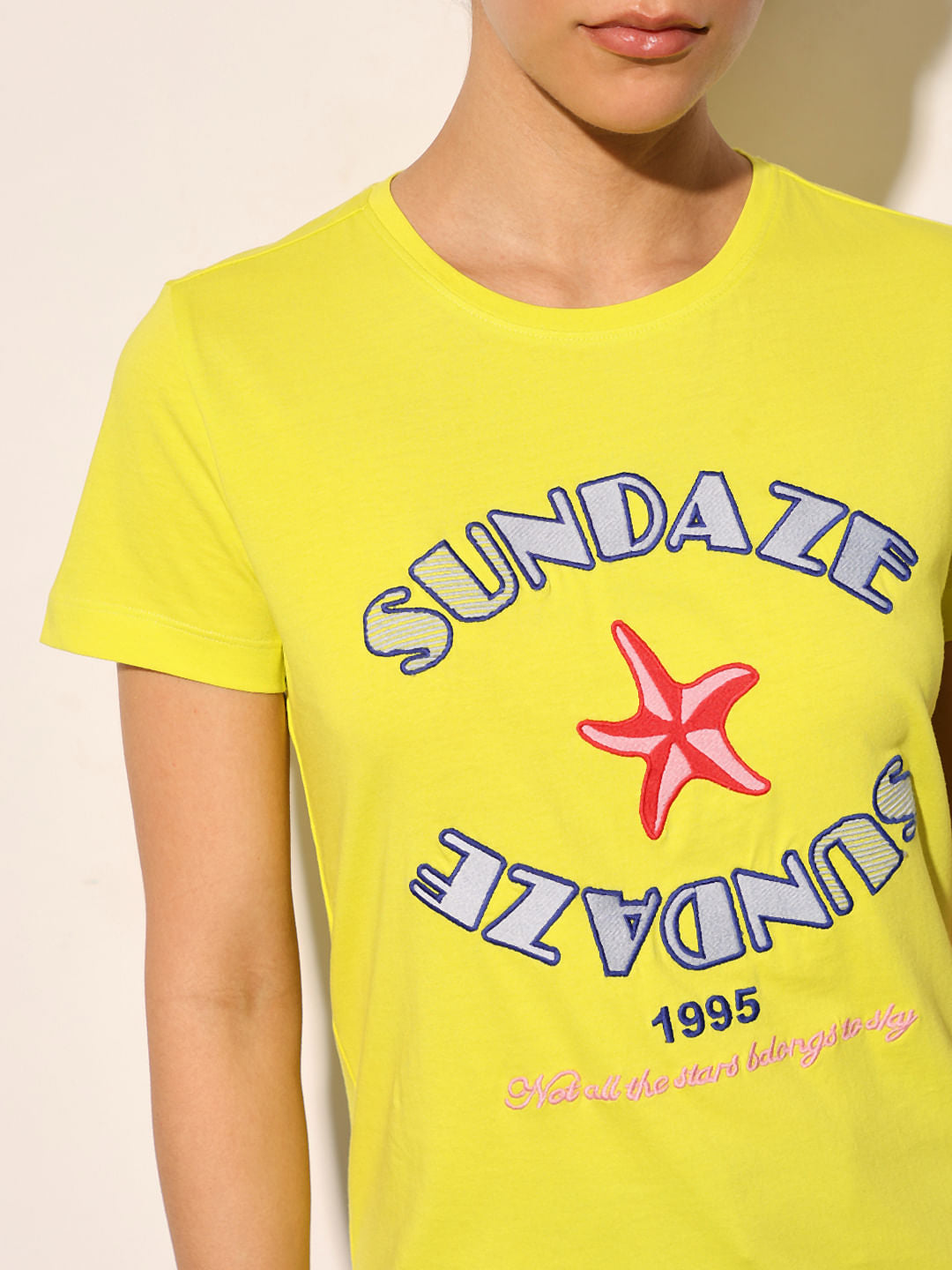 White Embroidered Text Cotton T-Shirt