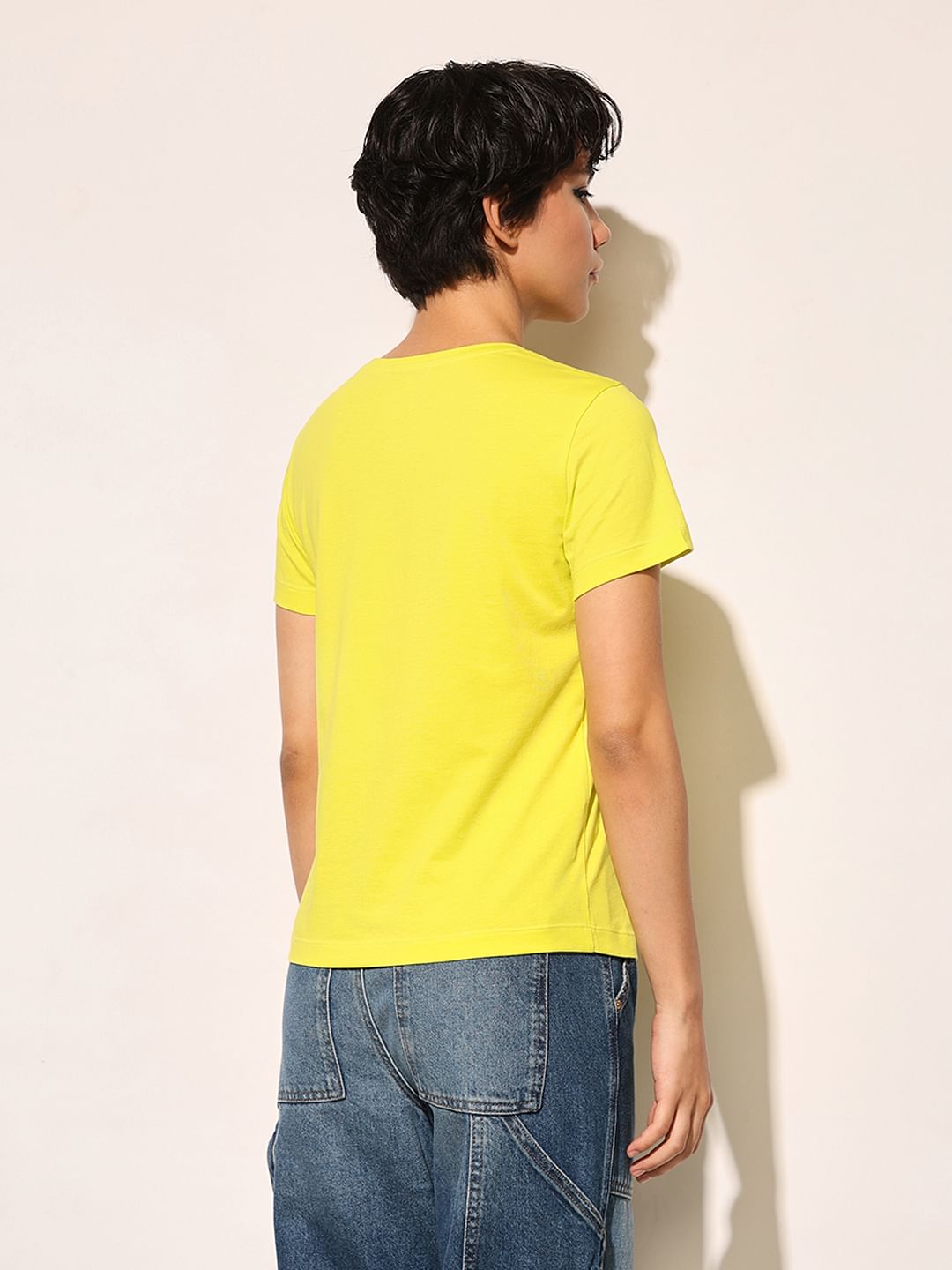 White Embroidered Text Cotton T-Shirt