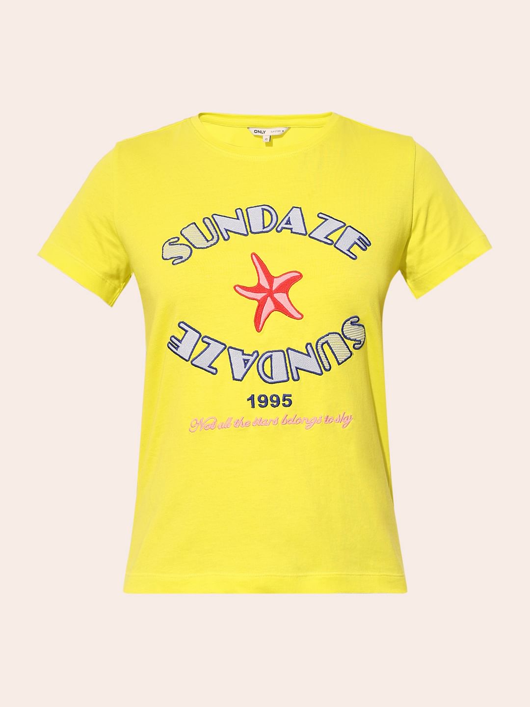 White Embroidered Text Cotton T-Shirt