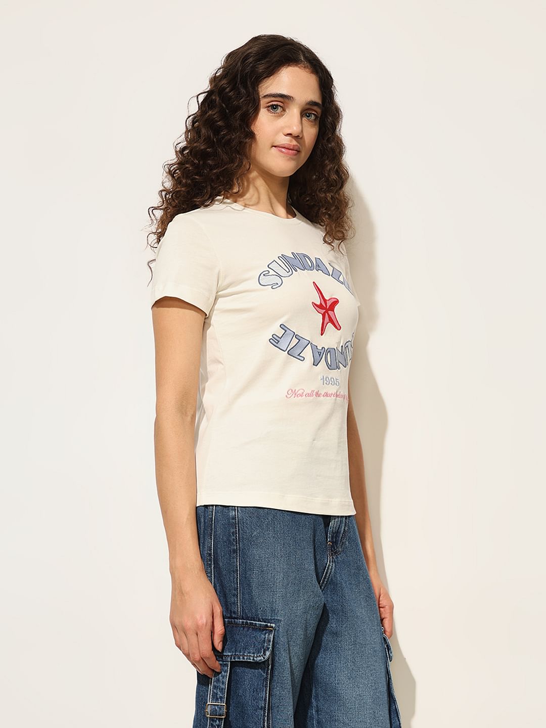 White Graphic Print Cotton T-Shirt
