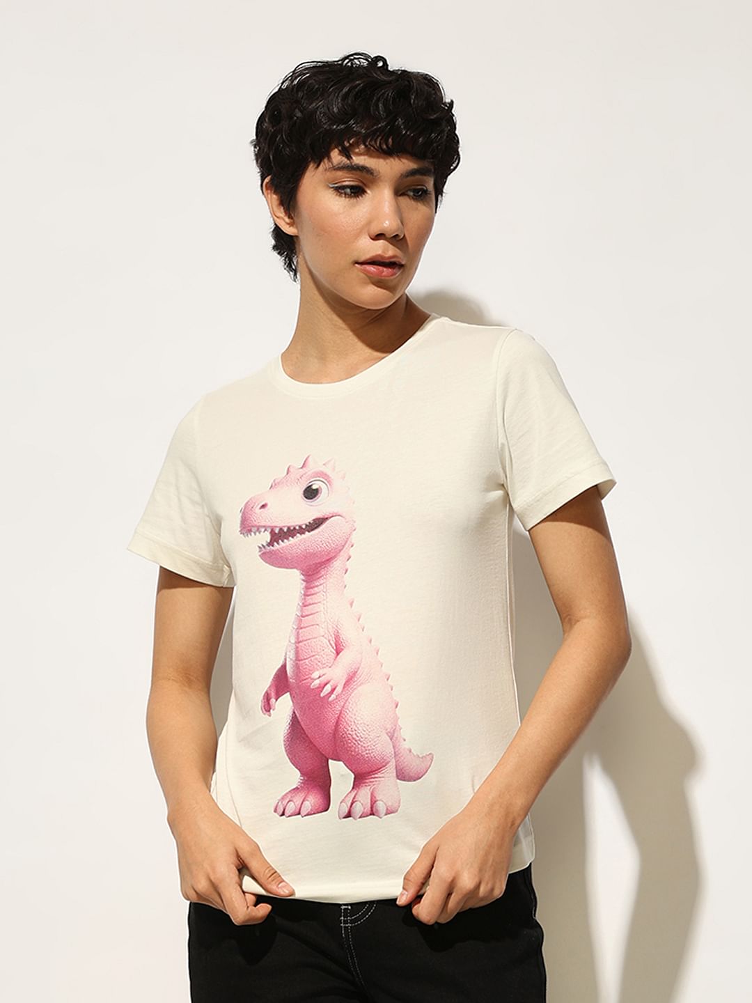 White Printed Cotton T-Shirt