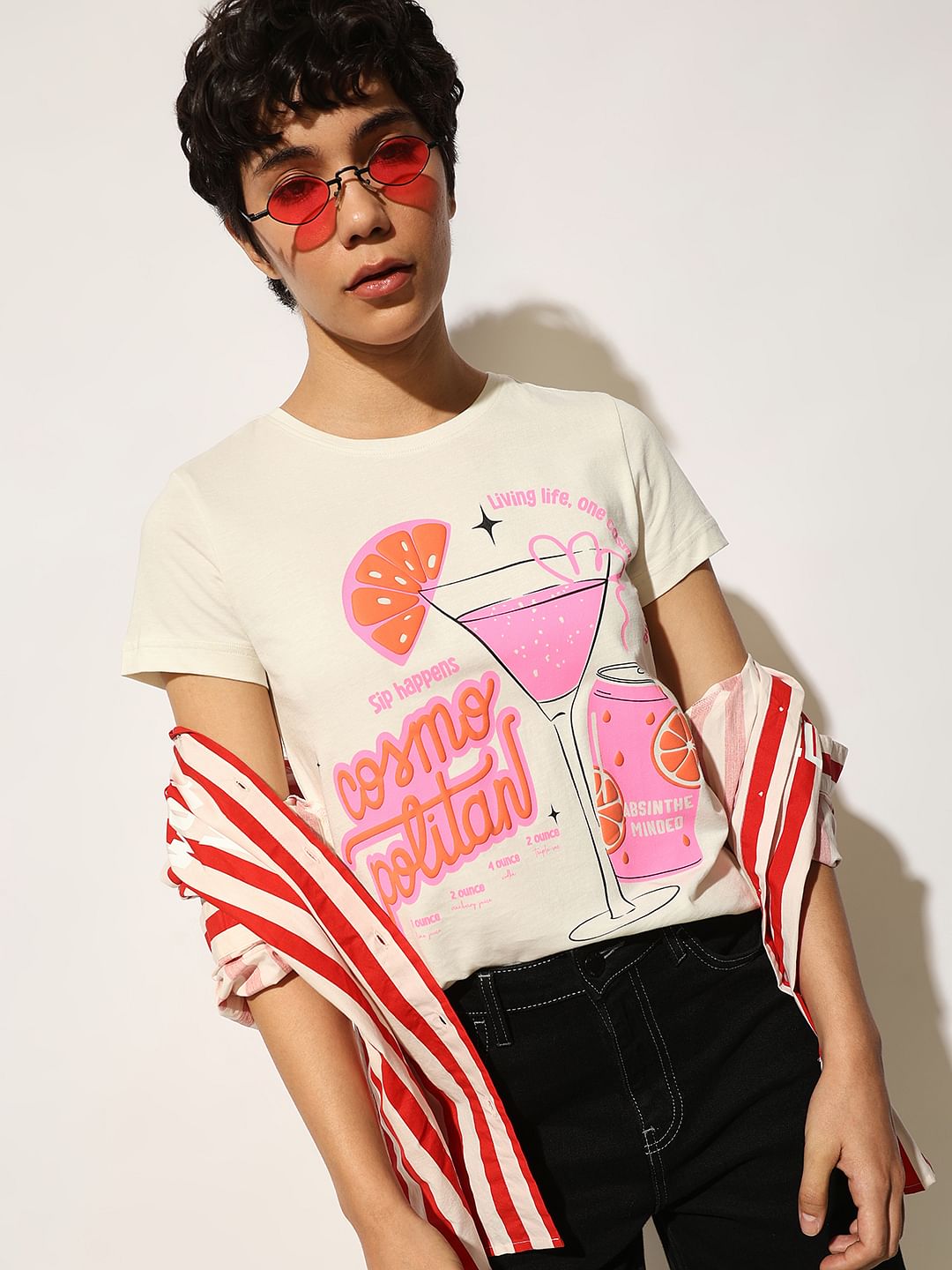 White Graphic Print Cotton T-Shirt
