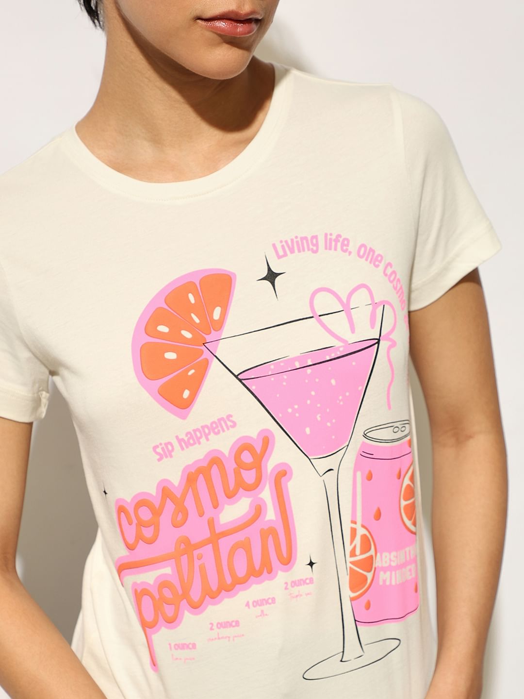 White Graphic Print Cotton T-Shirt