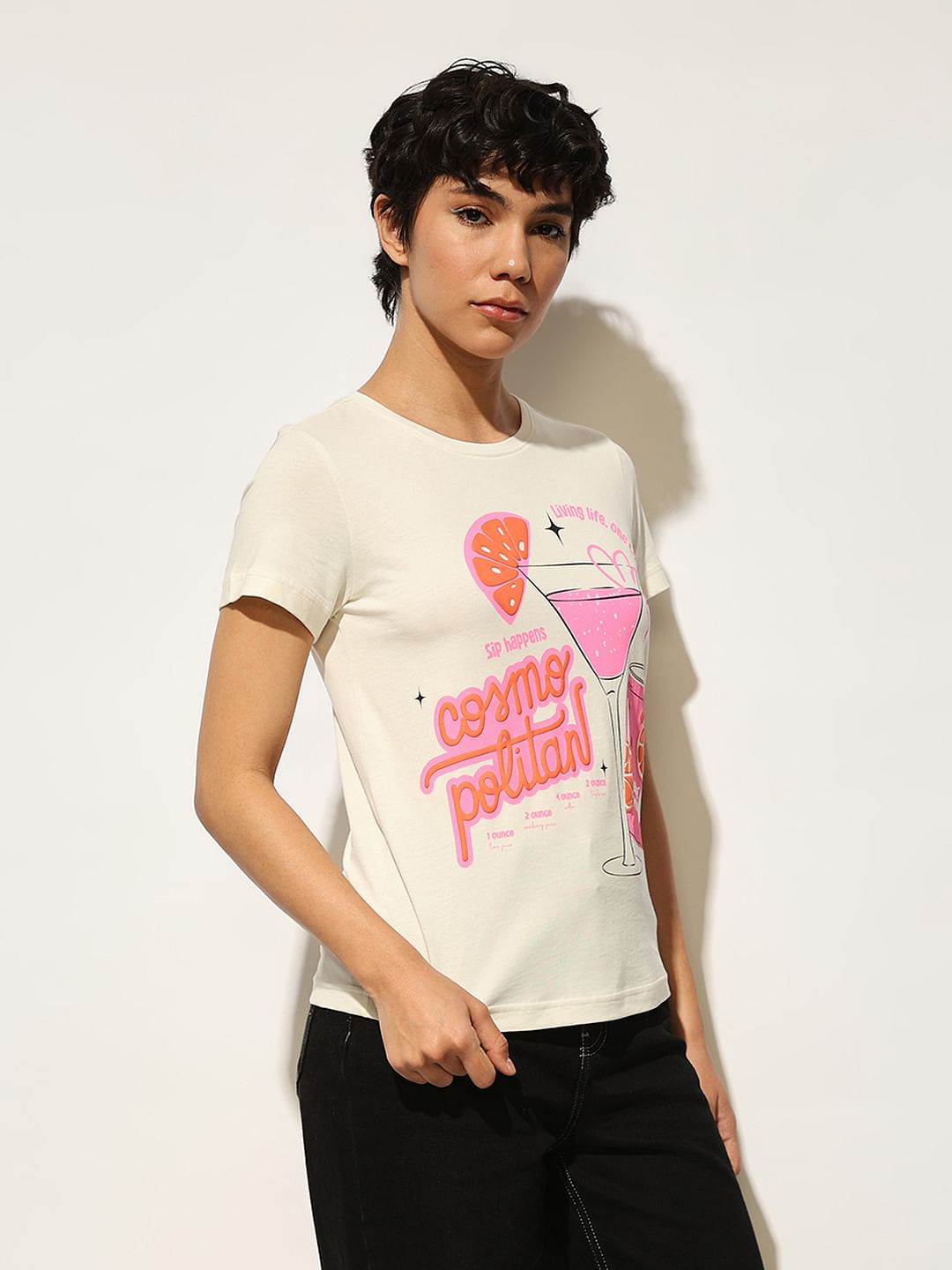 White Graphic Print Cotton T-Shirt