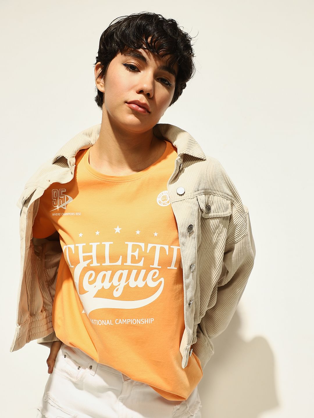 Orange Printed Cotton T-Shirt