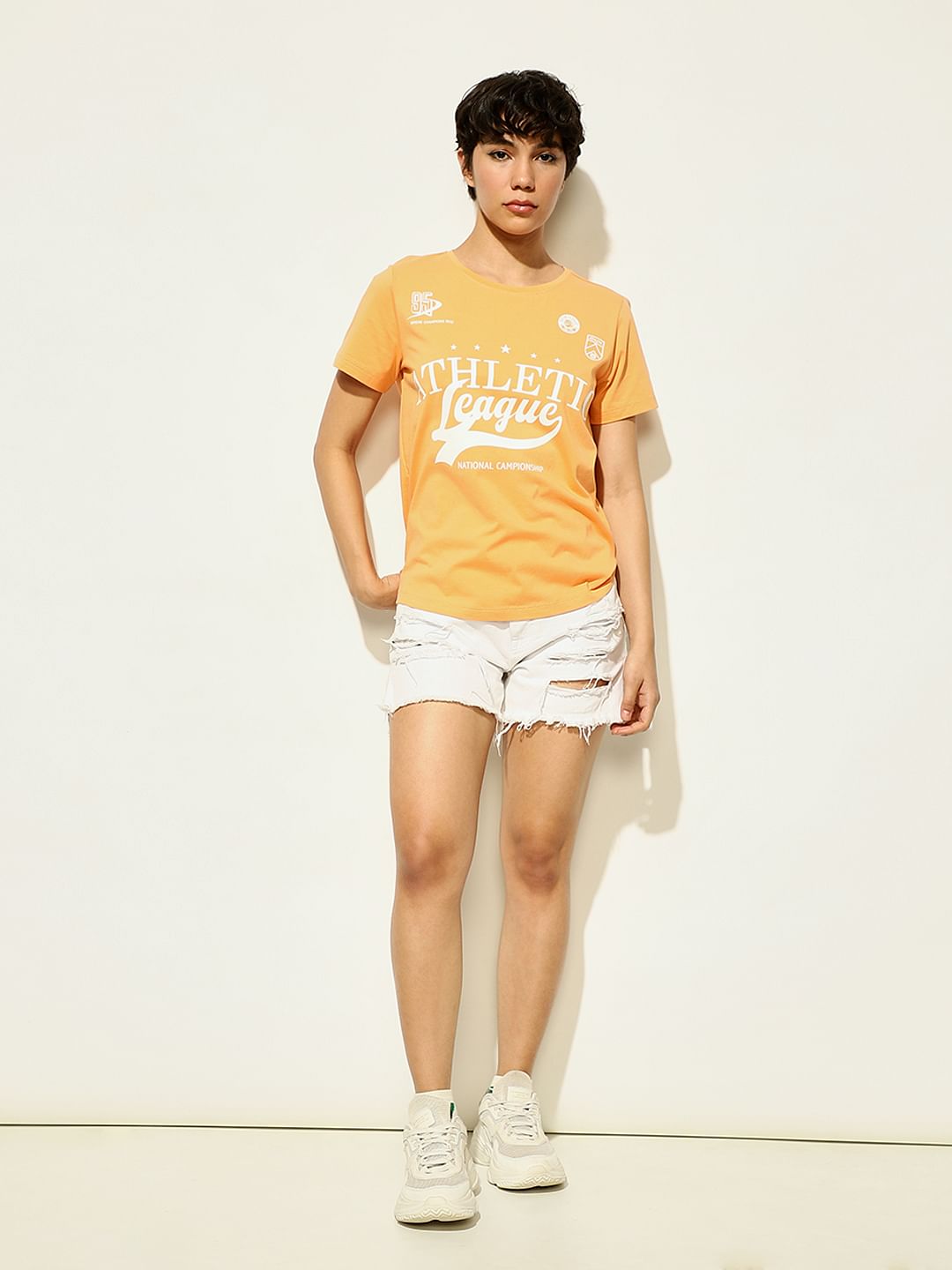 Orange Printed Cotton T-Shirt
