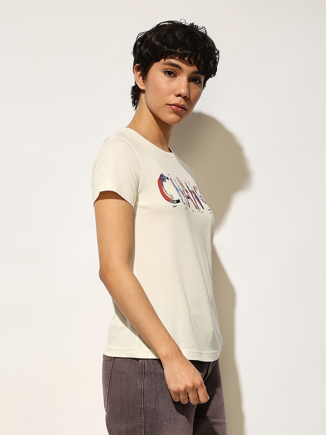 White Typographic Print Cotton T-Shirt