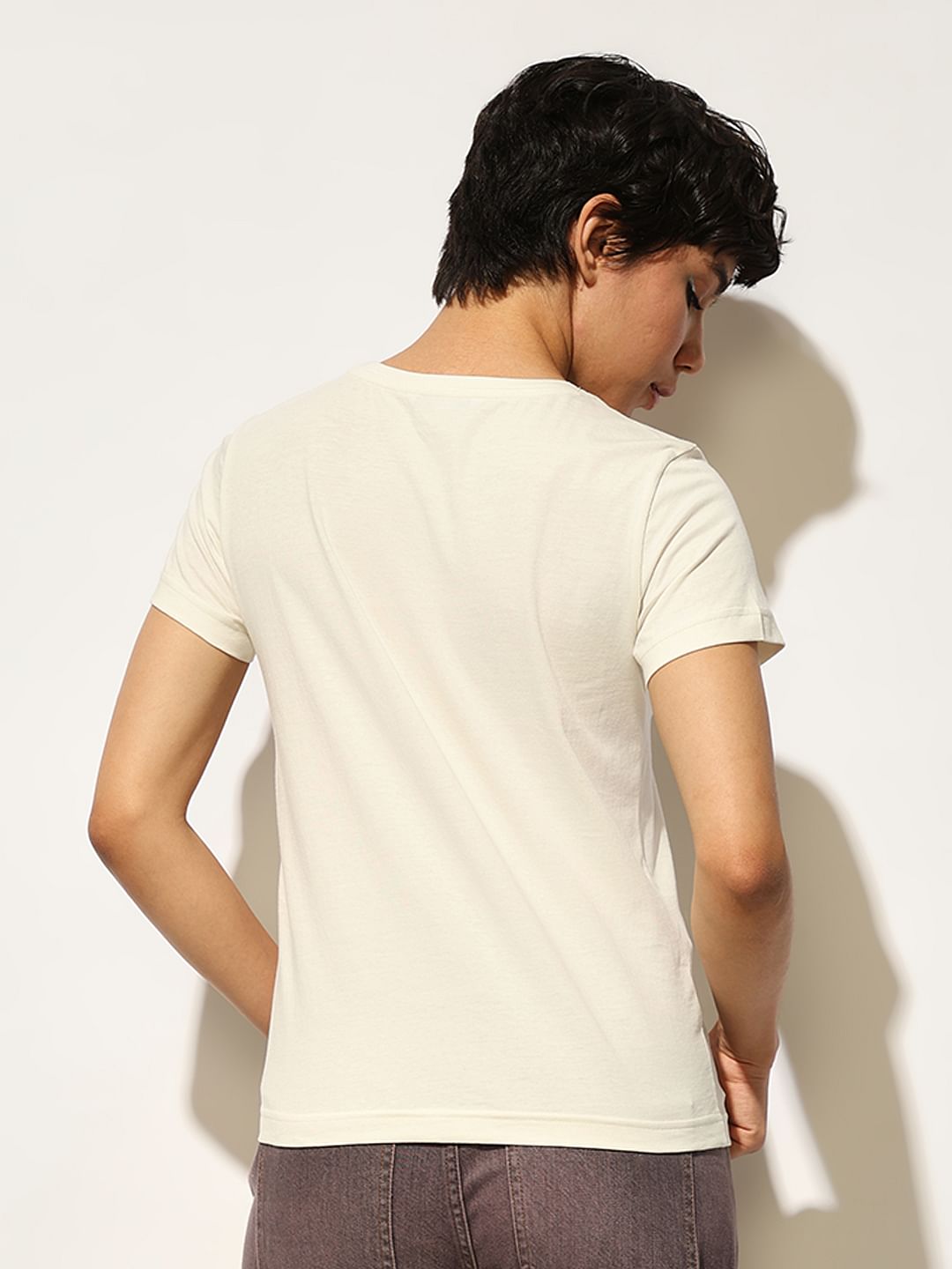 White Typographic Print Cotton T-Shirt