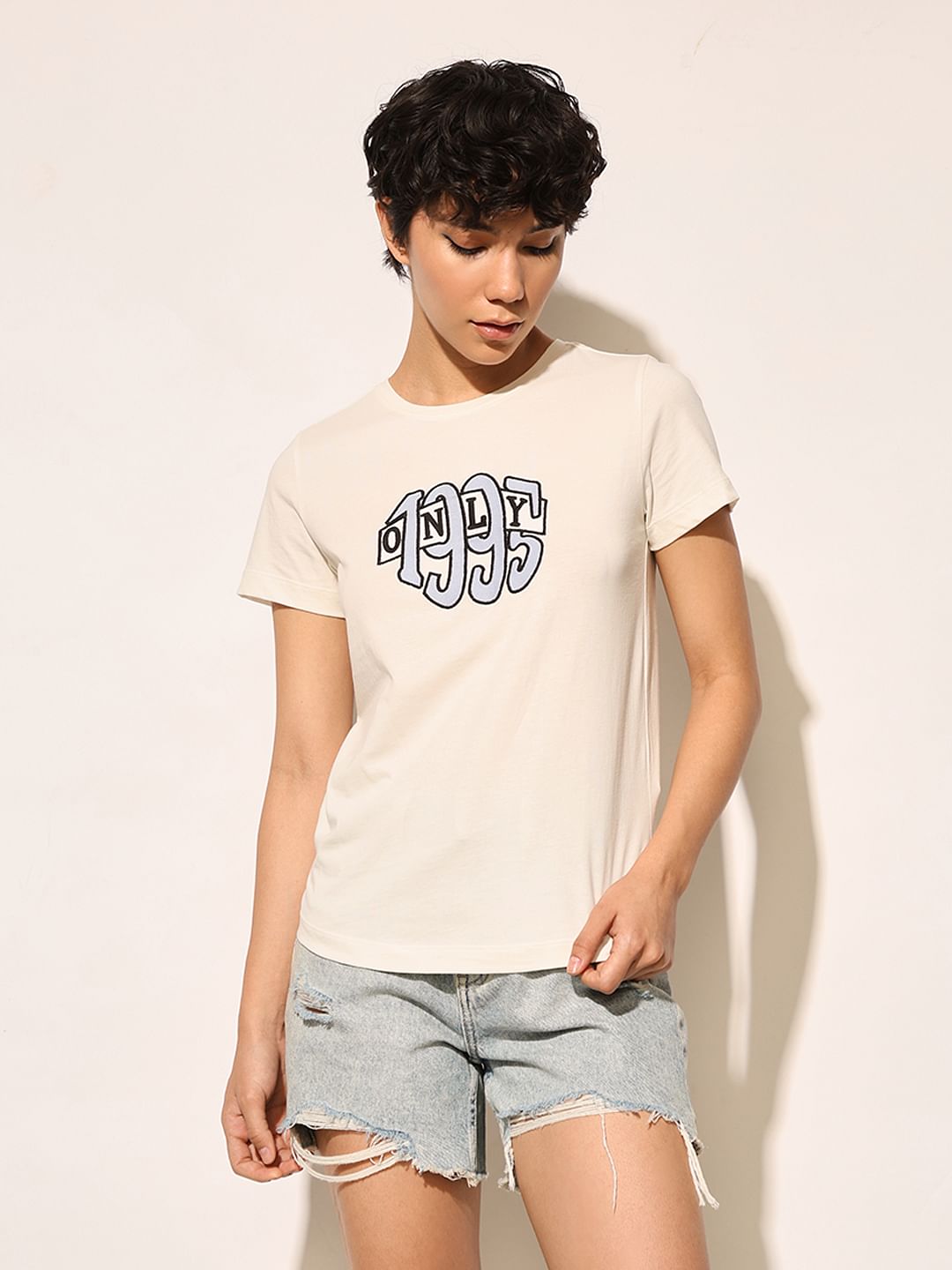 White Typographic Print T-Shirt
