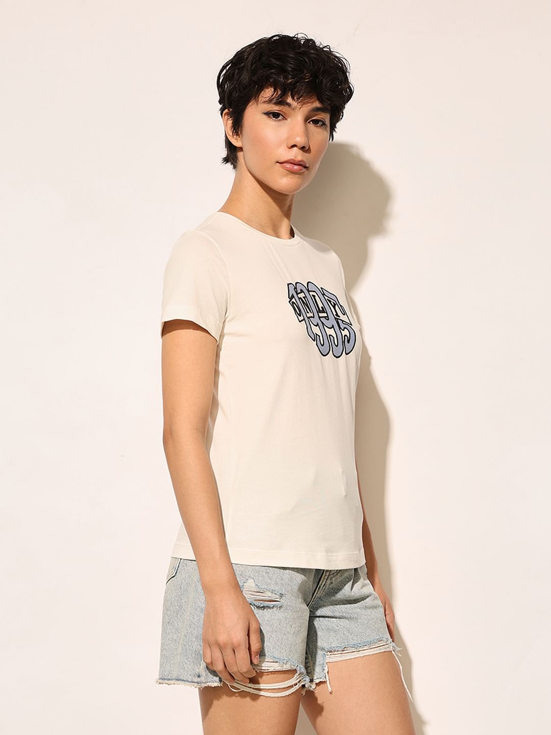 White Typographic Print T-Shirt