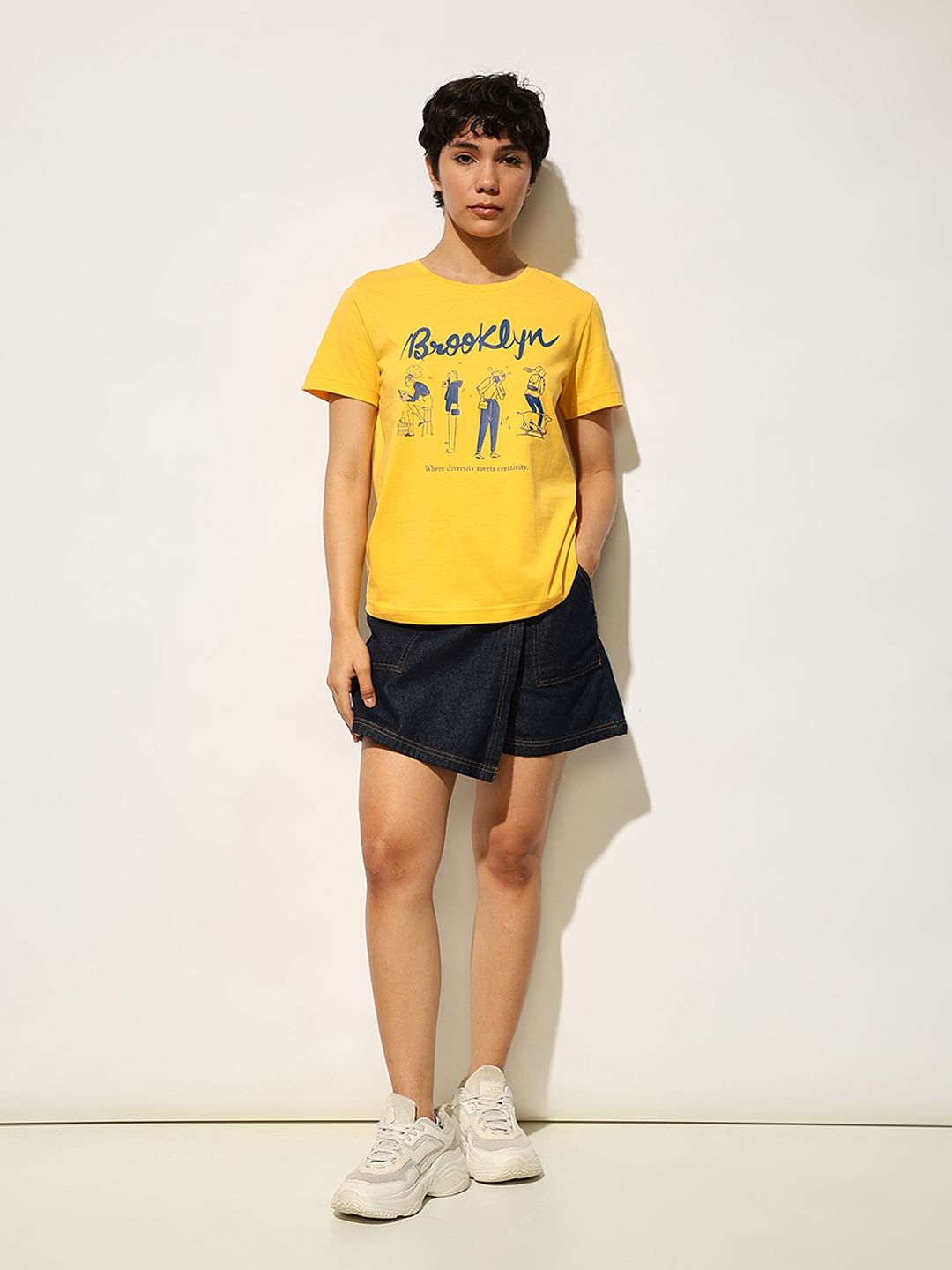 Yellow Printed Cotton T-Shirt