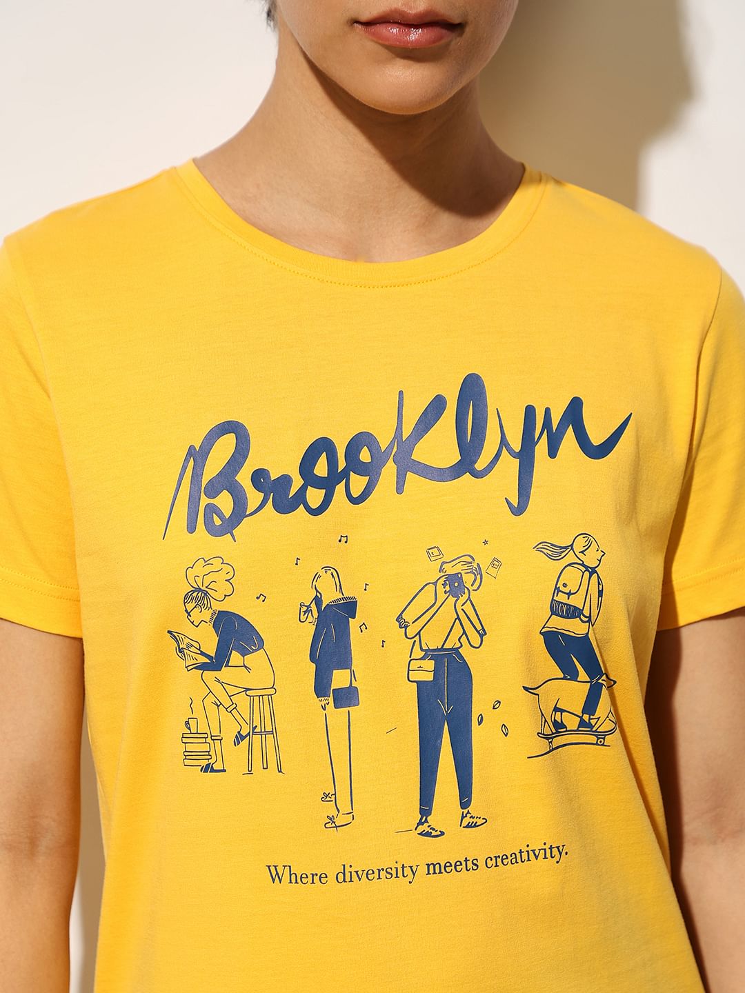 Yellow Printed Cotton T-Shirt