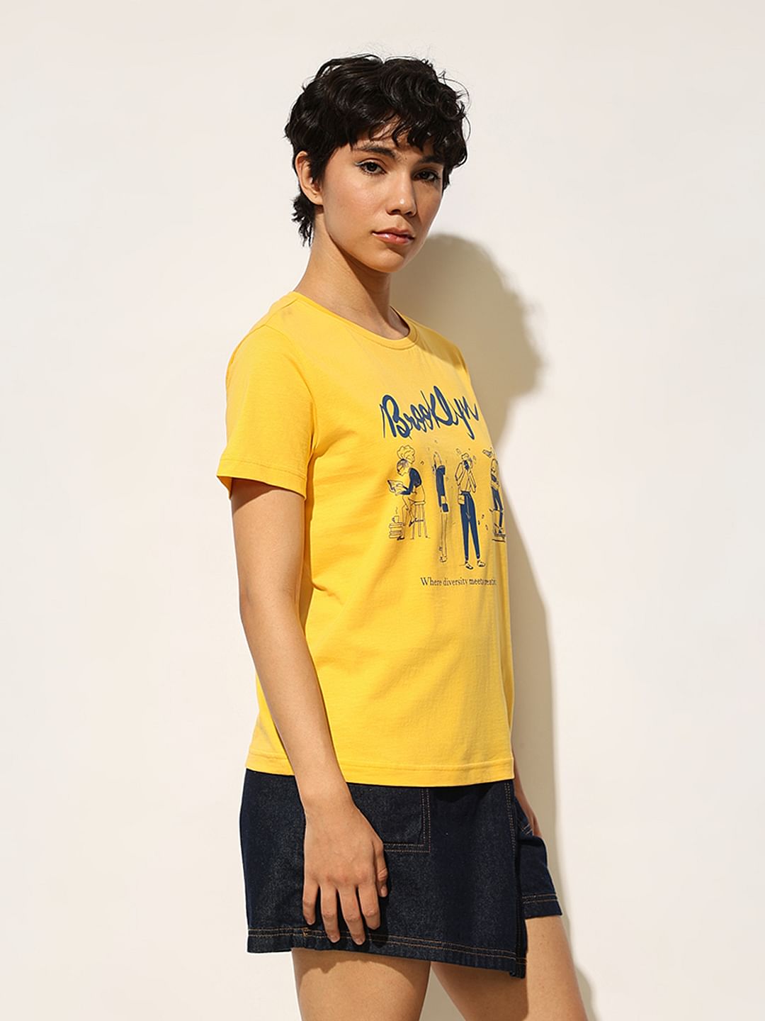 Yellow Printed Cotton T-Shirt