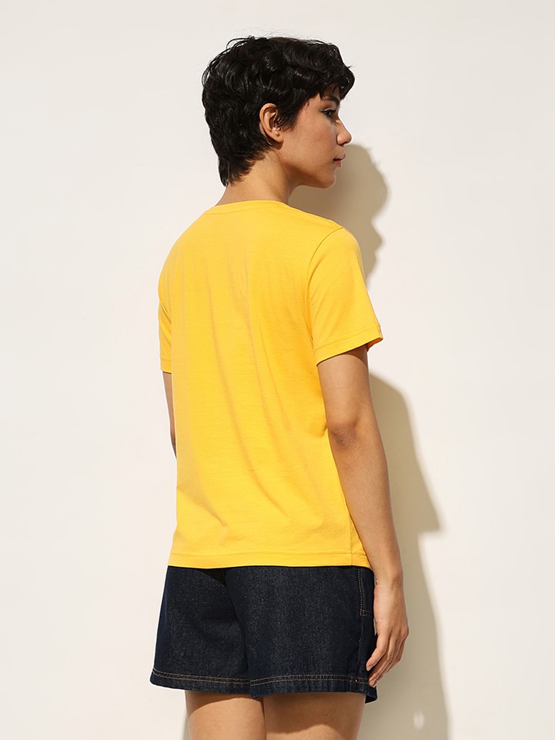 Yellow Printed Cotton T-Shirt
