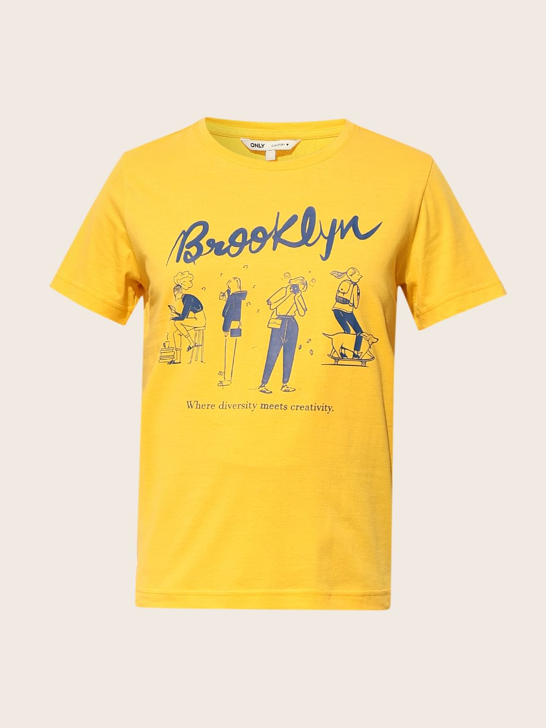 Yellow Printed Cotton T-Shirt