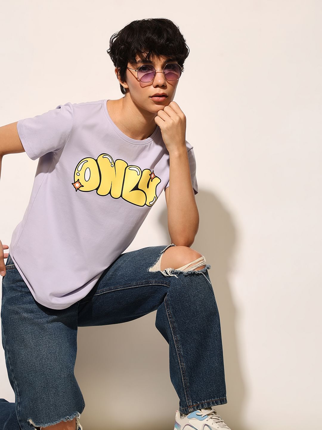 Purple Typographic Logo Print T-Shirt