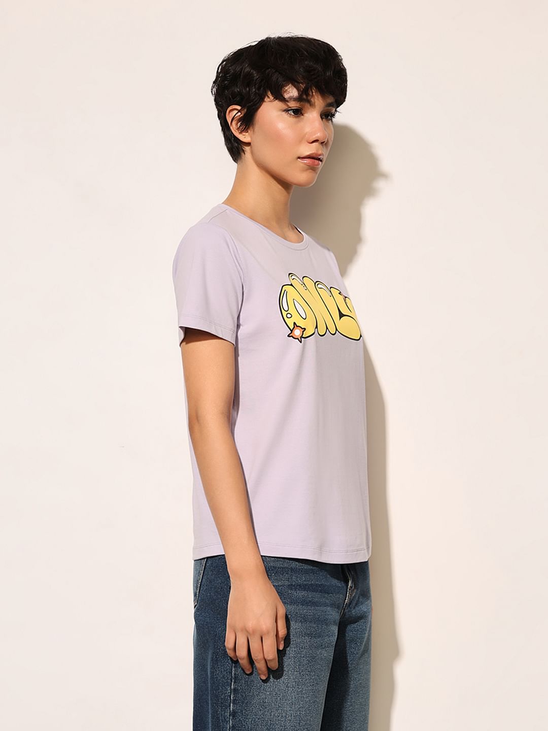 Purple Typographic Logo Print T-Shirt