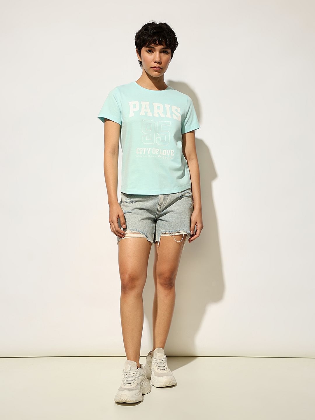 Blue Printed Cotton T-Shirt