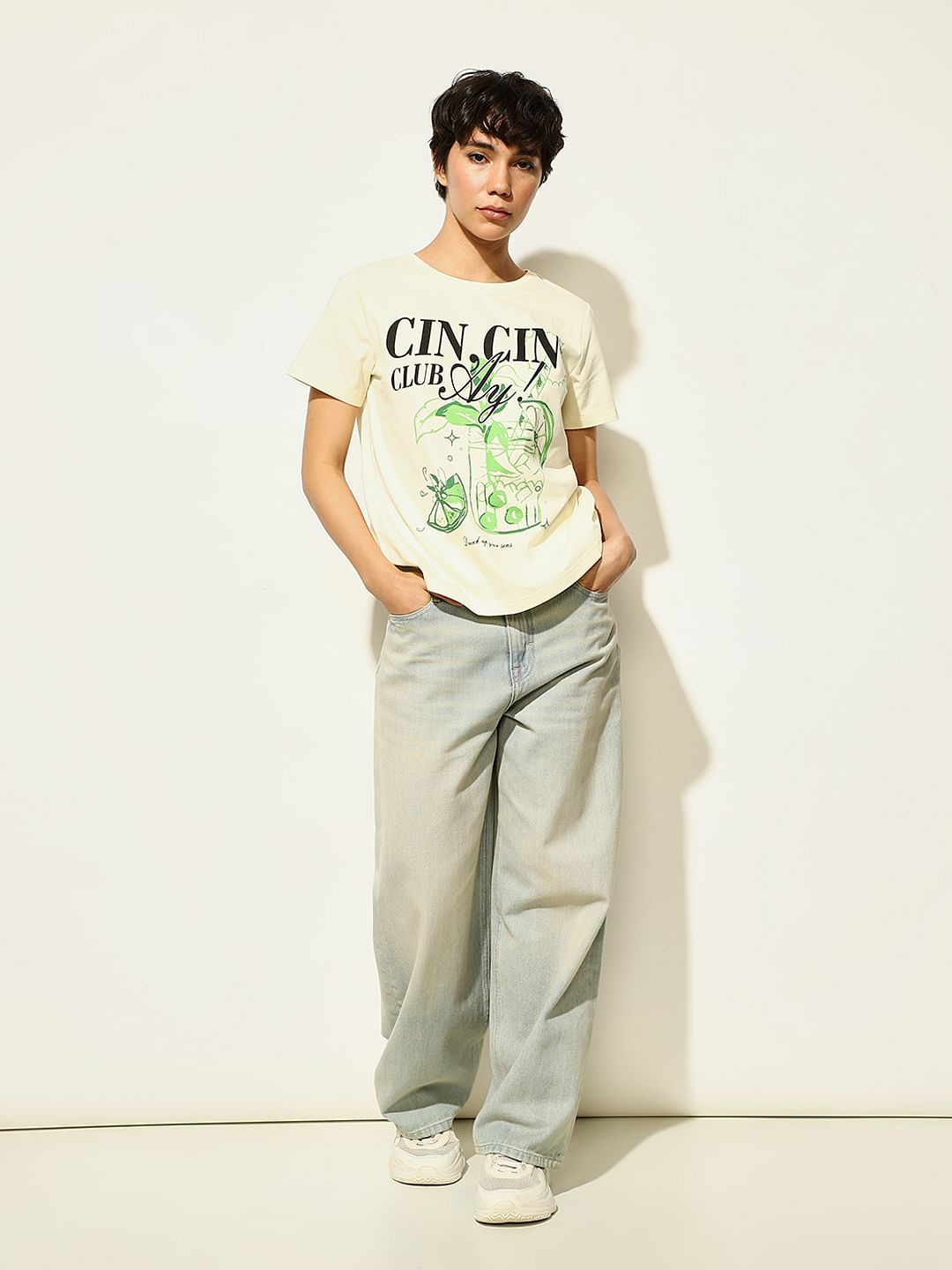 Yellow Printed Cotton T-Shirt