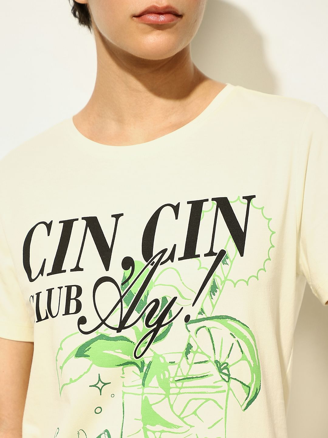 Yellow Printed Cotton T-Shirt