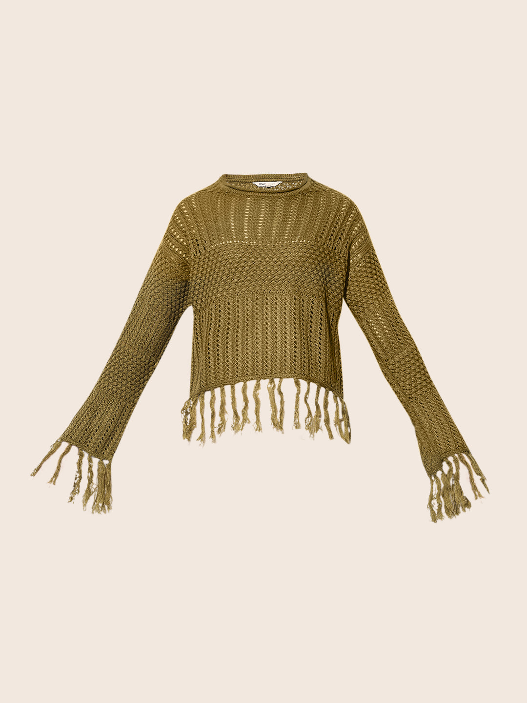ONLY Green Fringed Knit Top