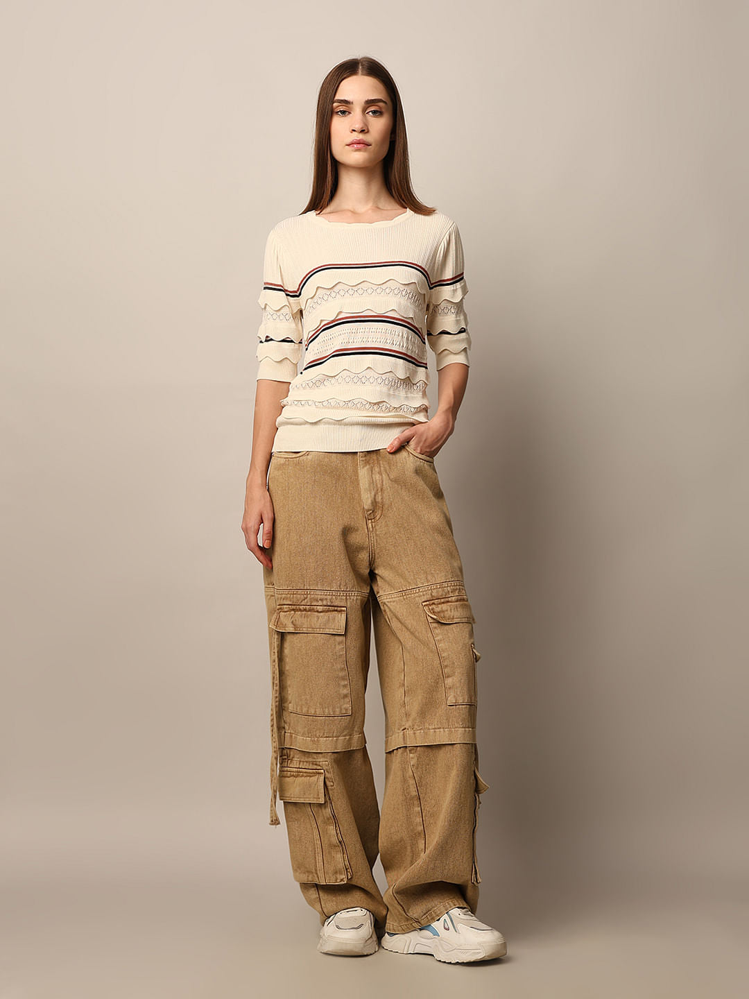 Cream Frill Detail Knit Top