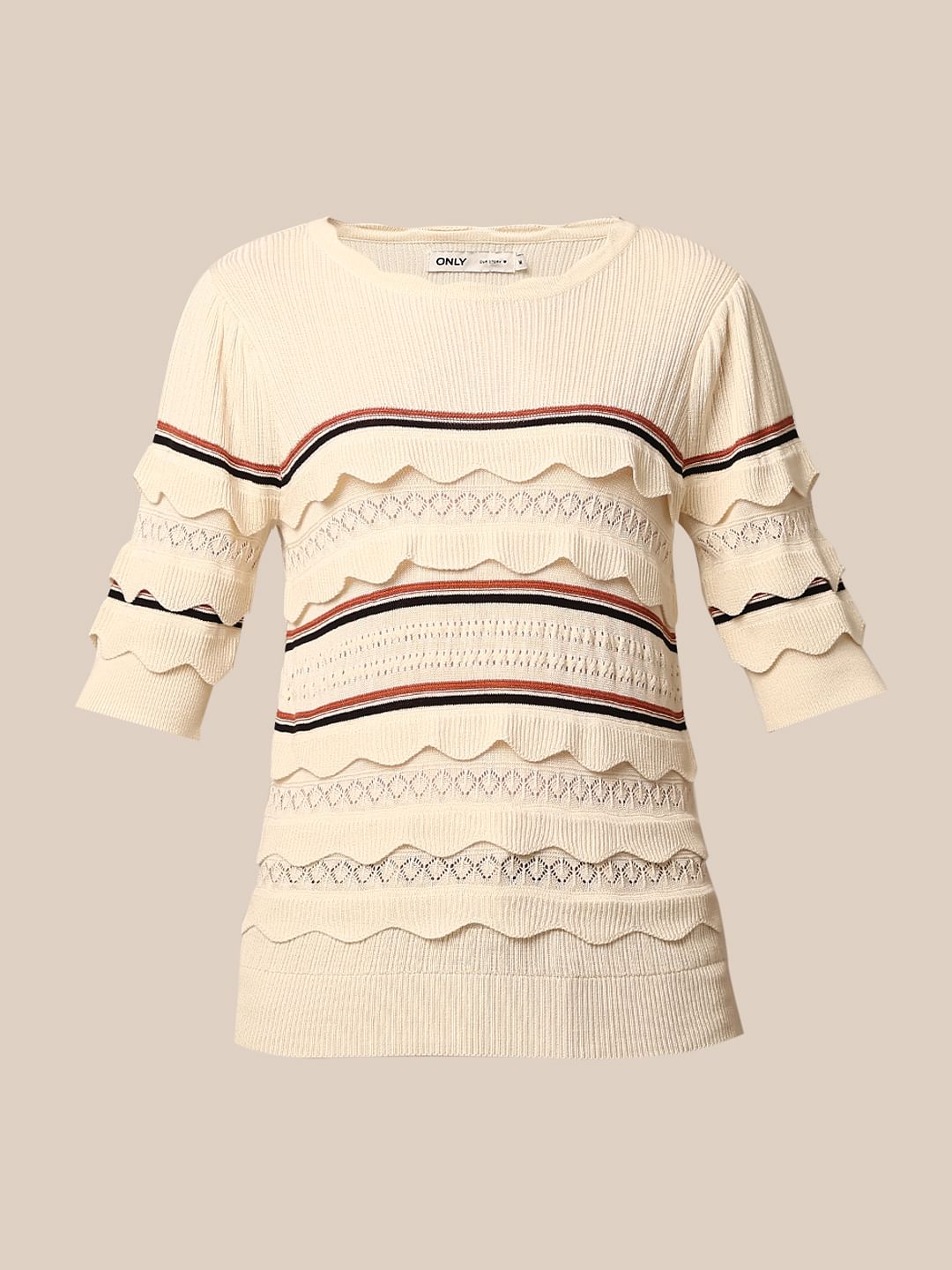 CREAM FRILL DETAIL KNIT TOP