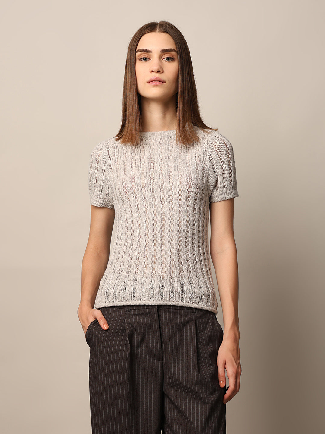 Open-Knit Short Sleeve Pullover
