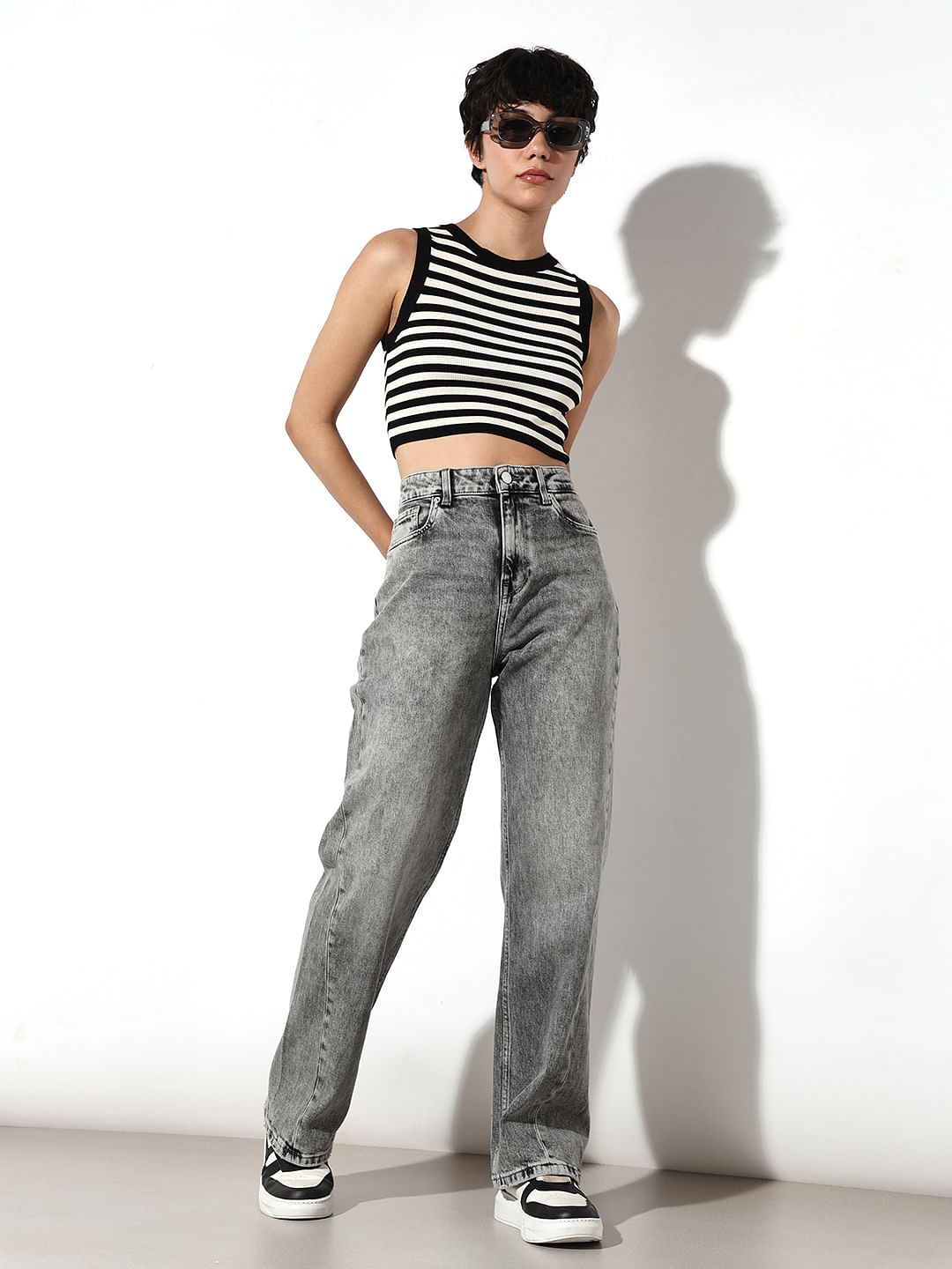 Grey High Rise Straight Fit Jeans