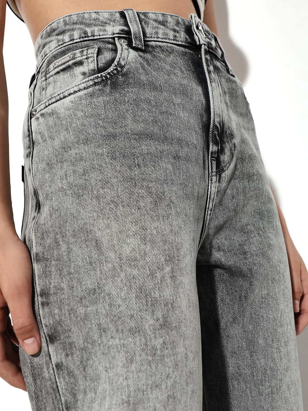 Grey High Rise Straight Fit Jeans