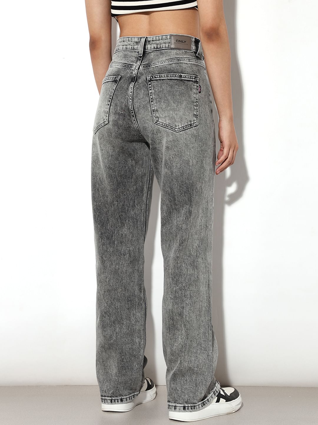 Grey High Rise Straight Fit Jeans