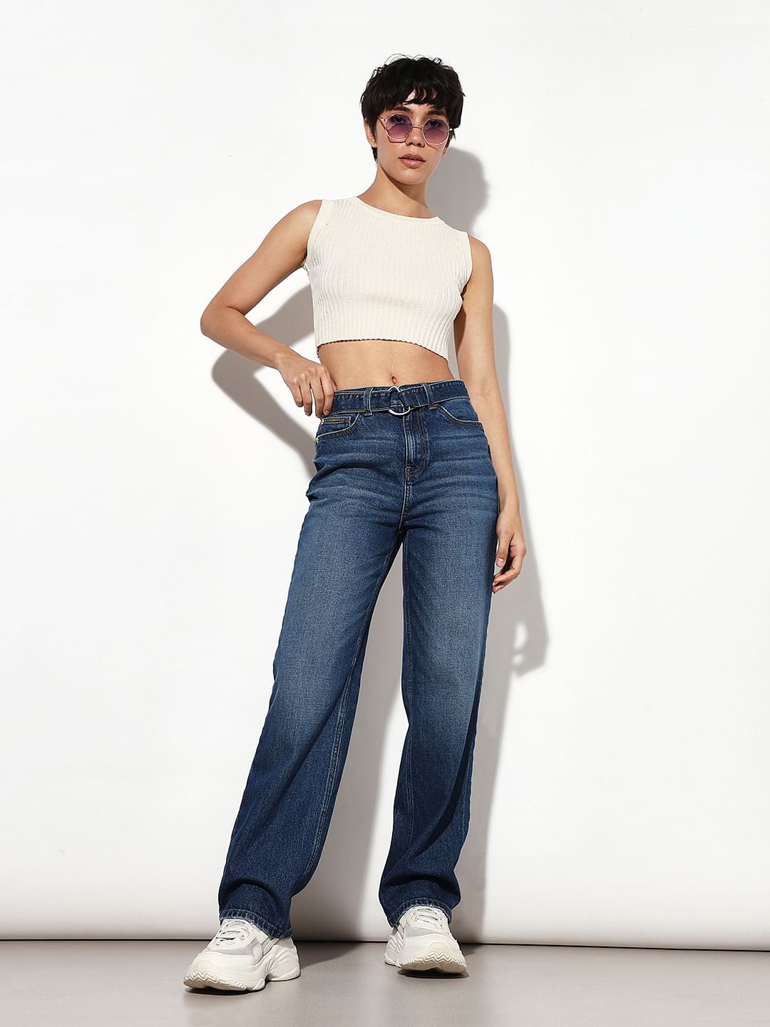 Blue High Rise Straight Fit Jeans