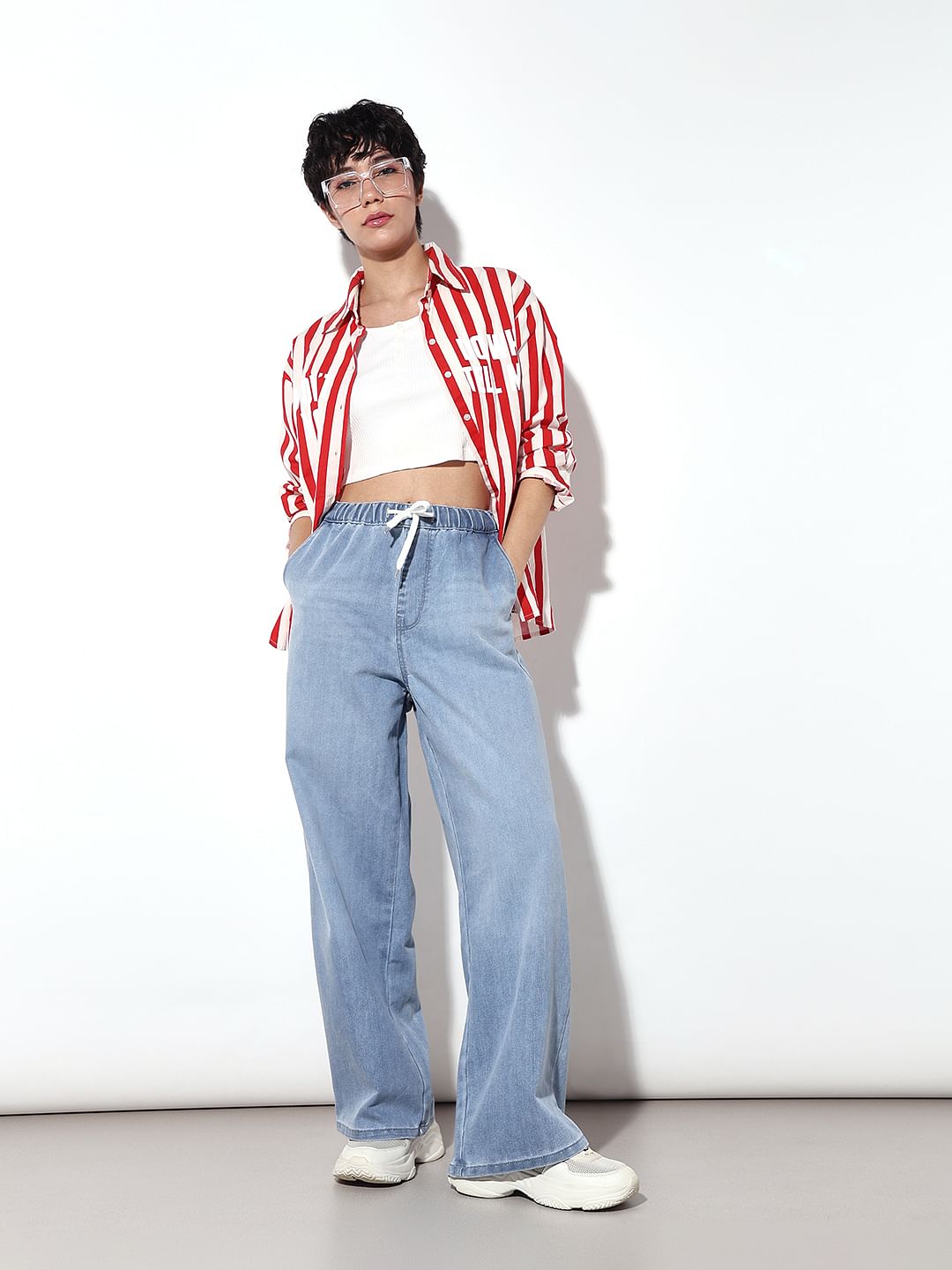 Light Blue Pull On Wide Leg Jeans - 25