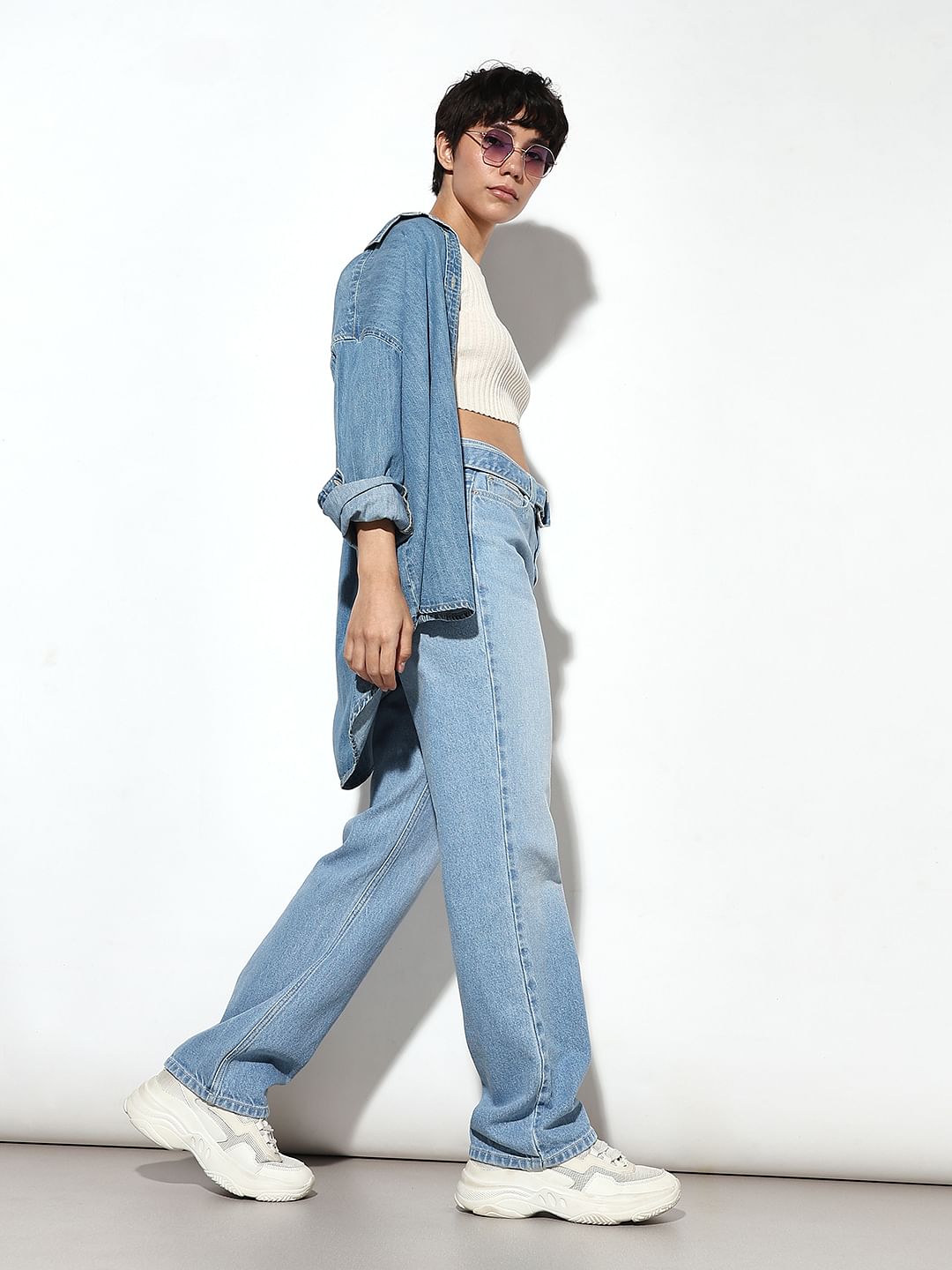 Light Blue High Rise Straight Fit Jeans